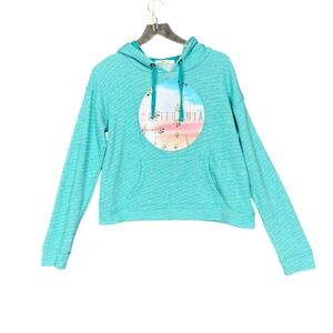 Aeropostale Sweatshirt Womens Large Teal California Palm Tree Graphic Hoodie